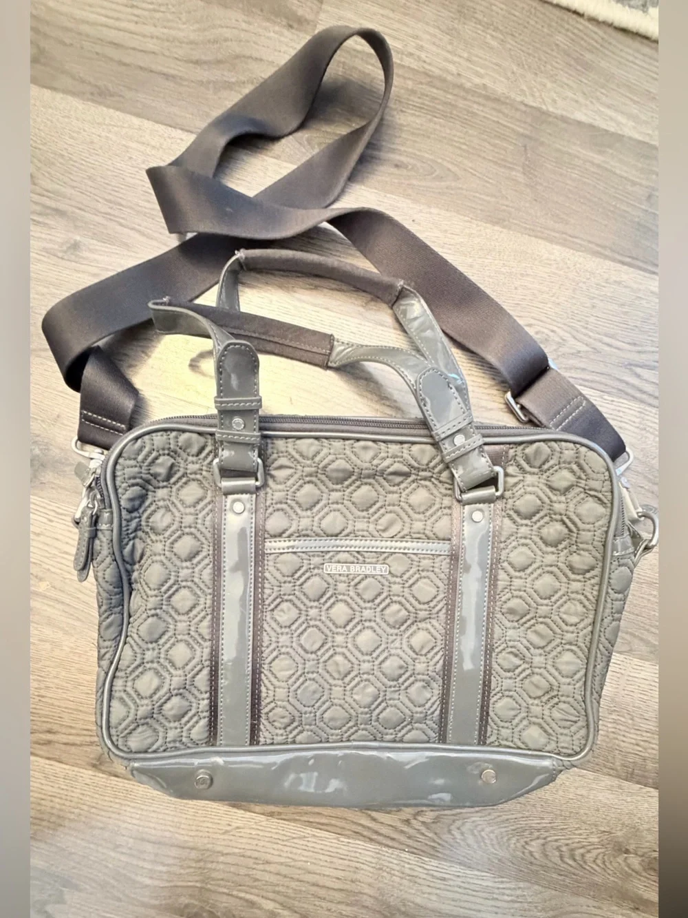 Vera Bradley Gray Quilted Patent-Trim Tote